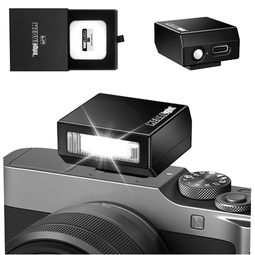 MEDALight Upgrade Aluminum F1s Mini Camera Flash for Ricoh GR3/GR3X/Fuji/Sony ZV1/Nikon/Canon/Olympus/Digital Film Cameras,Portable Hot Shoe Camera Flash Speedlite for DSLR Camera(Black).