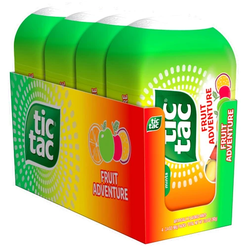 Tic Tac Fruit Adventure Mints, 4 Bottle Packs, On-the-Go Refreshment, Stocking Stuffers, 3.4 oz Each