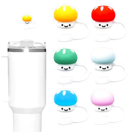 Frutain 6PCS Silicone Straw Cover Cap Compatible with Stanely 10 mm Straw, Mushroom Straw Toppers Tips Protector Reusable Drinking Accessories