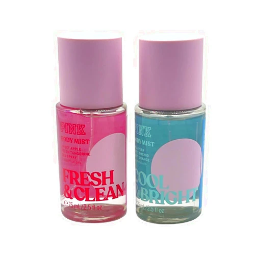Victoria's Secret PINK FRESH & CLEAN and COOL & BRIGHT Mini Body Mist 2-piece bundle Travel size for Women 2.5 fl oz each