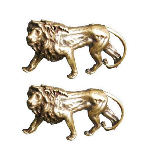 ALHBEJT Chinese Handmade Brass Lion Statue Home Decor Animal Figurines for Living Room Bedroom Home Office Cabinets Mininature Craft Gift (2Pcs Gold)