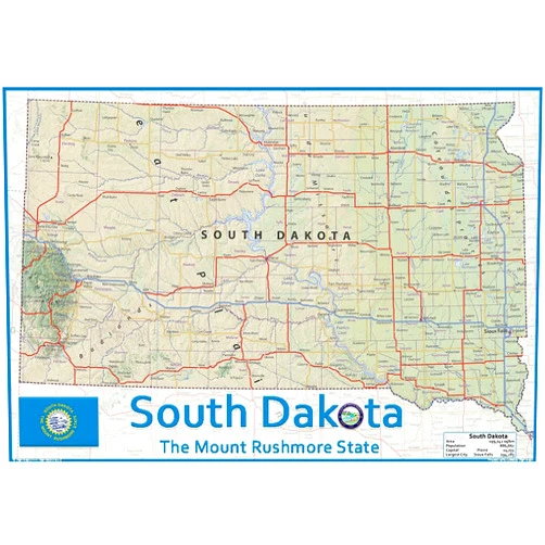 Tiger Moon South Dakota State Physical Poster Map - 16.5 x 23.8 Inches - Paper Laminated