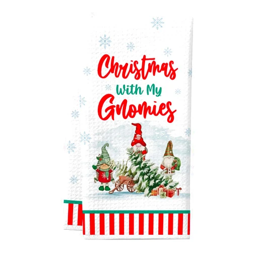 Cheroloven Gnome Christmas Towel, Christmas with My Gnomies Kitchen Dish Towels, Cute Holiday Gnome Gifts Hand Towel, Xmas Kitchen Bathroom Decorations, White Elephant Gifts Stocking Stuffers