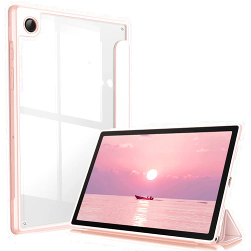Fintie Hybrid Slim Case for Samsung Galaxy Tab A8 10.5 Inch 2022 Model (SM-X200/X205/X207), Shockproof Cover with Clear Transparent Back Shell, Auto Wake/Sleep, Rose Gold