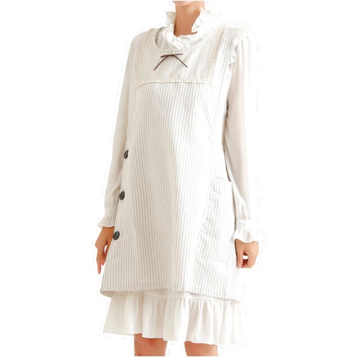AOBBYBBS Cotton Linen Apron Wheat White Color Lace & Bow Decoration Aprons Japanese Style Girl Style Side Button Kitchen Cooking Clothes