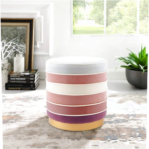 Nicole Miller New York Nicole Miller Velvet Ottoman - Blush | Design: Cory | Matte Metal Base | Multi Layered