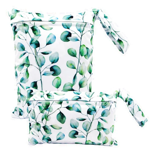 Smarbore 2 Pack Cute Little Wet Dry Bags for Baby Diapers & Breast Pump Parts, Waterproof Reusable Wet Bag with Handle, Beach Pool Gym Bag Stroller Yoga Toiletries Daycare Organizer, 7.9