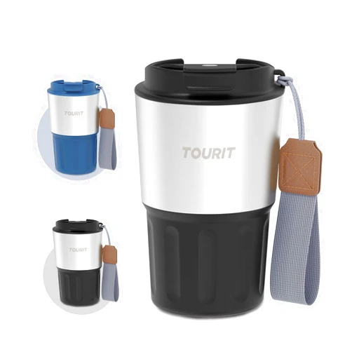 TOURIT 16 oz Travel Coffee Mug Spill-Proof, Insulated Stainless Steel Coffee Mug with Lid & Silicone Sea, Double Wall Vacuum Travel Coffee Tumblers, Cup Holder Friendly Reusable Thermos-Black
