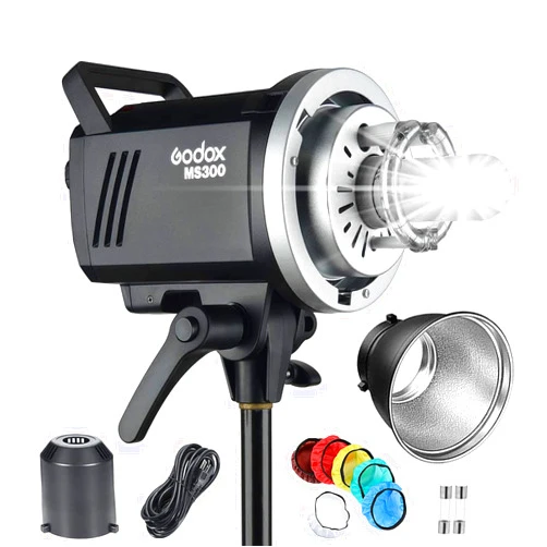 Godox MS300 300W Compact Studio Strobe Flash Light - GN58 0.1-1.3s Recycle Time,2.4G X System,Bowens Mount 150W Modeling Lamp for Photographic Studio Portrait Shooting
