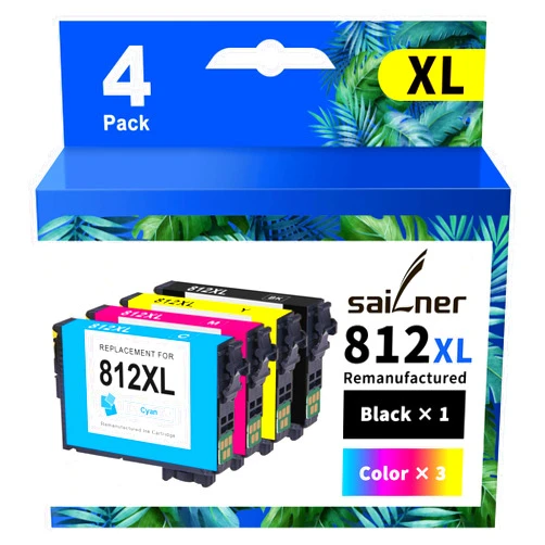 SAILNER 812XL 812 Ink Cartridges Remanufactured Ink Cartridge Replacement for Epson 812XL Ink Cartridges Combo Pack for WF-7840 WF-7820 WF-7310 EC-C7000 Printer for Epson 812XL