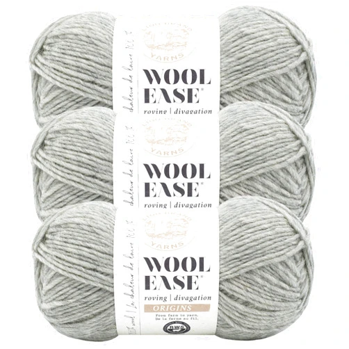 Lion Brand Yarn Wool-Ease Roving Origins, 100% Wool Yarn for Knitting and Crochet, Heather Grey, 3 Pack