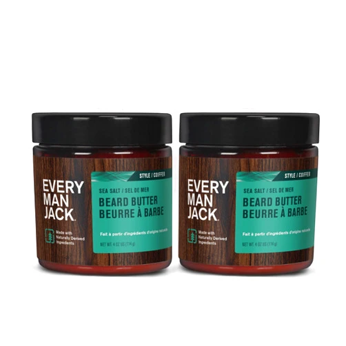 Every Man Jack Beard Butter- Subtle Sea Salt Fragrance - Hydrates and Styles Dry, Unruly Beards While Relieving Itch - Naturally Derived with Shea Butter and Coconut Oil - 4-ounce (2 Pack)
