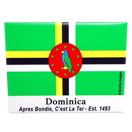 World By Shotglass Dominica Flag Caribbean Fridge Collector's Souvenir Magnet 2.5