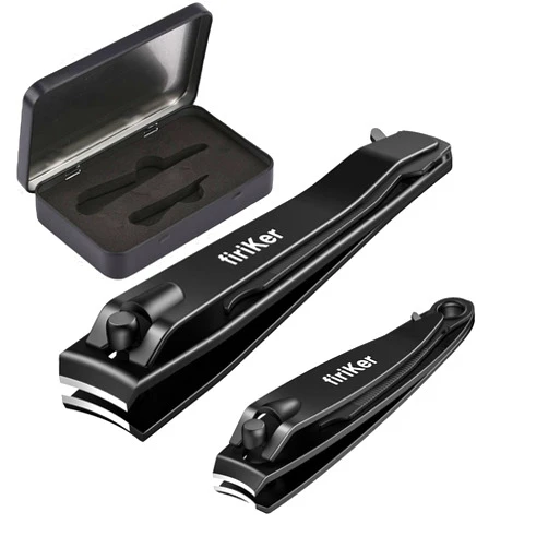 FiriKer Nail Clippers Set, Heavy Duty Black Matte Stainless Steel nail Clipper with Nail File, Ultra Sharp Fingernail and Toenail Clipper Cutters, Nail Clipper Tools for Men & Women with Gift Tin Case