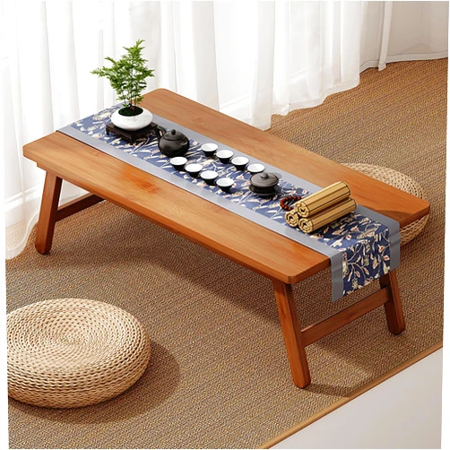SUZEPER Foldable Japanese Floor Table Bamboo Folding Table Portable Tatami Table for Sitting On The Floor Japanese Style Low Tea Table for Bay Window Balcony Living Room(22.4