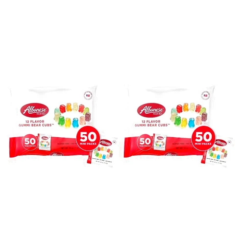 Albanese World's Best Gummi Snack Packs, 12 Flavor Gummi Bear Cubs, 50-0.5oz Mini Packs (Pack of 2)