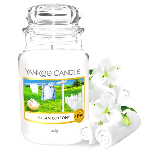 Yankee Candle Large Jar Scented Candle, Clean Cotton, Up to 150 Hours Burn Time