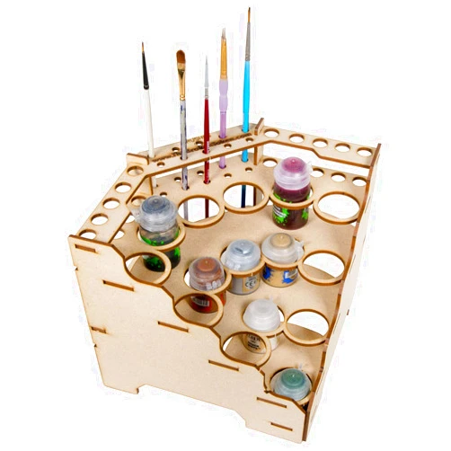 The Broken Token Modular Paint Rack w/ 35mm Holes - 90° Wedge - Multiple Organizer for Paint Bottles, Pots, and Brushes in Tiered Layout - Customize Your Pieces with Easy Organization & Access