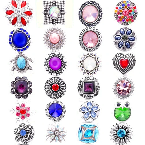LKLDM 24PCS Mixed Style Rhinestones Snaps Jewelry Charms Ginger Buttons 18/20mm for Interchangeable Snaps Jewelry Making Women DIY Bracelets Necklaces Rings Brooch Accessories LNNZ24-060