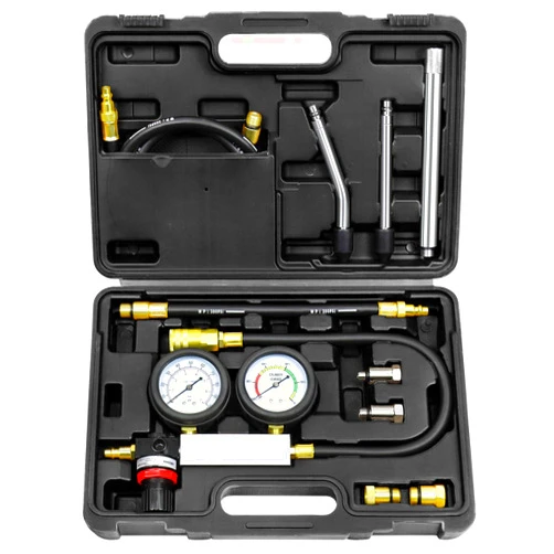 YSTOOL Cylinder Leak Down Tester Automotive Kit Gasoline Engine Compression Dual Gauge Leakdown Detector Tool Set for Pressure Check & Leakage Rate Test with Extension Rod Black