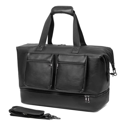 Seyfocnia Travel Duffle Bag, Leather Overnight Bag for Men Women Weekender Bags Carry on Bag, Large Gym Bag with Shoe Pouch