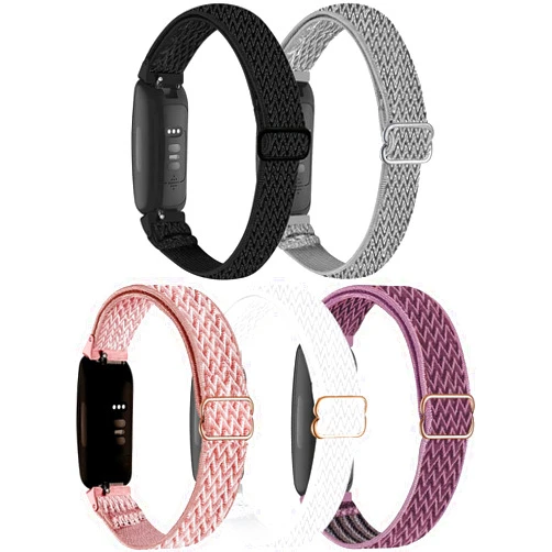 VOMA 5-Pack Elastic Nylon Bands Compatible with Fitbit Inspire 3/Inspire 2/Inspire HR/Inspire, Breathable Adjustable Replacement Stretchy Nylon Loop Wristband Sport Strap for Women Men