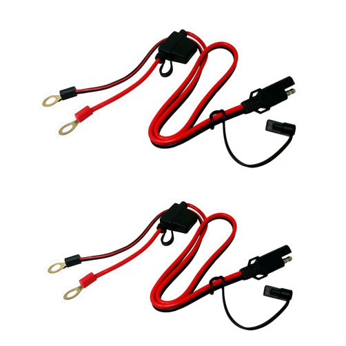 Tetra-Teknica MotoBasics Series RHS-01 12V Ring Terminal Harness with Black Fused 2-Pin Quick Disconnect Plug, 2 Feet, 16 Gauge Copper Wire, 10A Fuse, 2 Per Pack