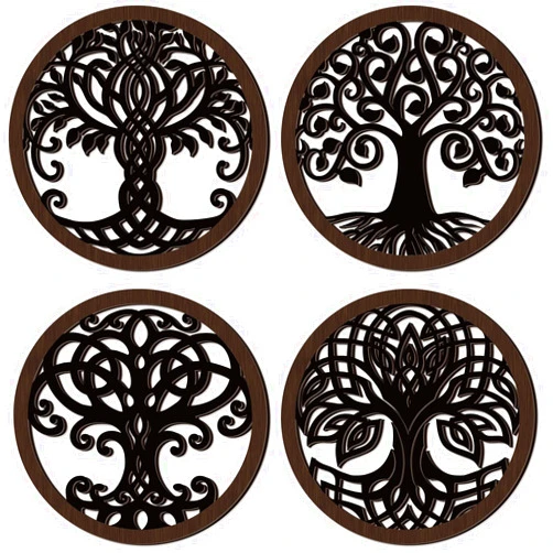 Peryiter 4 Pcs Tree of Life Wall Art Decor Wooden Tree Art Wall Sculpture 11.8 Inch Tree of Life Wood Wall Decor Hollowed Out Tree Wall Hanging Sign for Farmhouse Home Wall Hanging Decoration Supplies