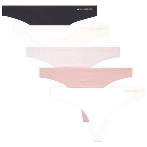 Vince Camuto Women's Underwear - 5 Pack Seamless Thong Panties (S-XL) Medium Peony/Rose/Lilac/Woodrose/Black