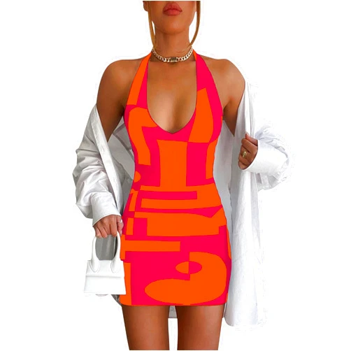 MISSACTIVER Women’s Halter Neck Sleeveless Bodycon Dress Sexy Deep V Neck Backless Bandage Summer Casual Mini Dress