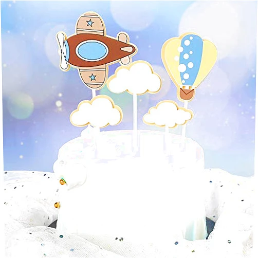 PureArte DIY Happy Birthday Airplane Clouds Hot Air Balloon Cake Decoration Set For Kids Party Decoration Props