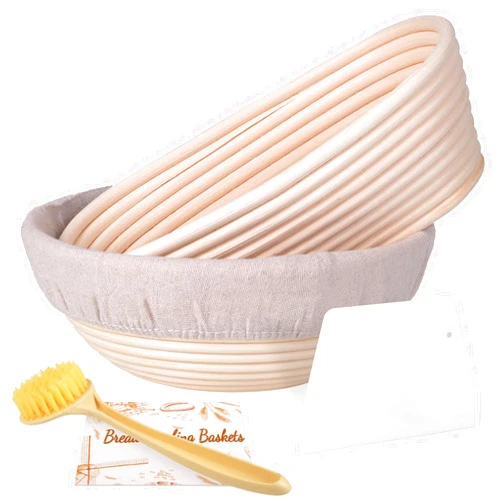 HOMEDISIAC Banneton Bread Proofing Basket Set, 9 Inch Round & 10 Inch Oval, Natural Rattan Material, Ideal for Sourdough Bread Baking, Includes Linen Liner and Dough Scraper, Great Gift Idea