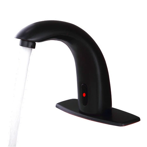 Fyeer Black Automatic Motion Sensor Touchless Bathroom Sink Faucet with Hole Cover Plate,Battery Powered with Control Box and Temperature Mixer,Hands Free Bathroom Tap…