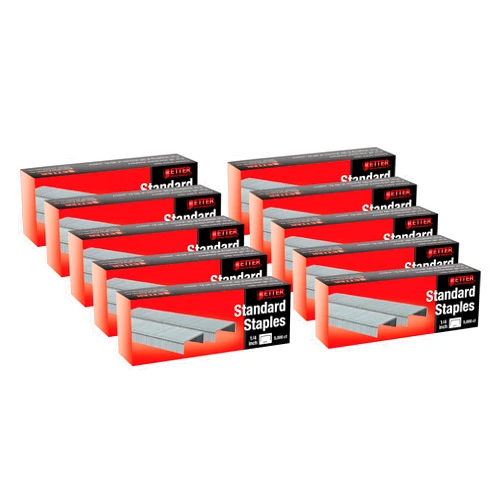 Better Office Products 50,000 Staples, 10 Pack of 5,000 Count Standard Staples, 26/6, 1/4-inch, Chisel Point Tips, Jam Free Staples, Fits All Standard Desktop Office Staplers