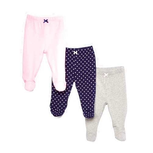 Spasilk Baby Girls 3 Pack Cotton Pull on Footed Pants