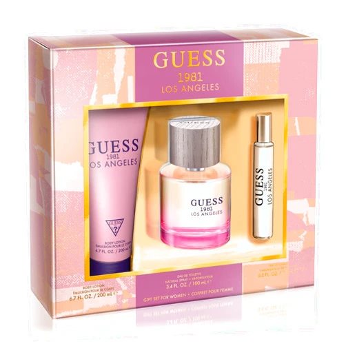 GUESS 1981 Los Angeles Women/Femme Eau de Toilette 3 Piece Gift Set - Perfume Spray 3.4 Fl. Oz., Travel Spray 0.5 Fl. Oz., & Body Lotion 6.7 Fl. Oz.