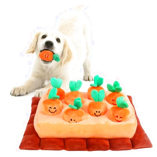 Jassco Carrot Snuffle Mat for Dogs, Pet Interactive Toy for Foraging Skills Training, Carrot Farm Dog Toys Smell Nosework Treats Games Plush Food Puzzle for Small Medium Dogs Cats with 8 Carrots