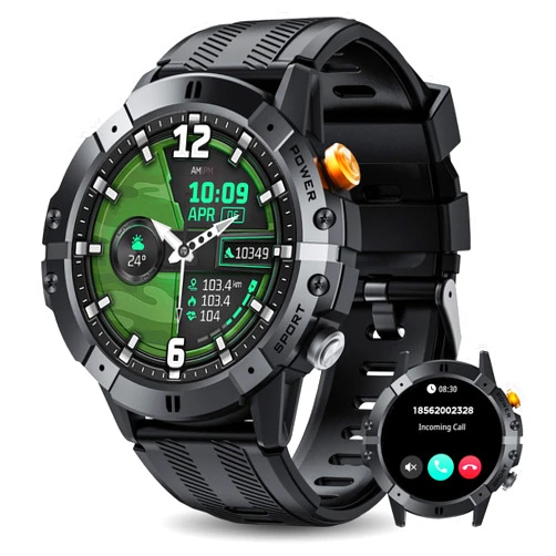 MIIEELO 2024 New Military Smart Watch(Answer/Make Calls) GoMore Algorithm Heart Rate/SpO2/Sleep Monitor, 120 Sports Modes 1ATM Waterproof Smartwatch Support Google Health for iPhone/Samsung/Android (Black)