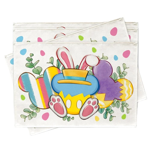 YMCAFZ Easter Bunny Placemats Set of 4, Spring Colorful Stripes Dining Place Mats Table Decor, Eucalyptus Leaves Home Kitchen Decoration 12 x 18 Inch