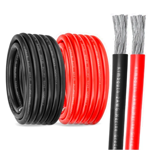 Kimbluth 2 Gauge Marine Wire Tinned Copper Boat Cable, Standard USA OFC Oxygen Free Copper Wire for Automotive Boat Speakers Solar Outdoors (2 Gauge 20FT Red+20FT Black)