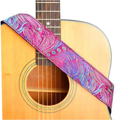 CLOUDMUSIC Guitar Strap For Acoustic Electric Embroidered Jacquard Vintage Floral Patterns(Colorful Feather In Purple)