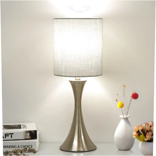 Seaside village 3 Way Touch Control Table Lamp, Dimmable Bedside Desk Lamp with Metal Base Modern Nightstand Lamp Stylish Grey Shade Simple Side Table Lamp for Bedroom, Living Room, Office or Den LED Bulb Included