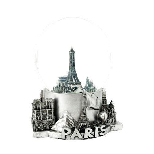 City-Souvenirs Silver Paris Skyline Snow Globe 4.5 Inches