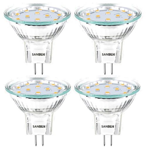 SANSUN 3W MR11 LED Landscape Light Bulbs, Low Voltage 12V 20W Halogen Replacement for Outdoor Landscape Spotlight and Indoor Track Light, GU4 Bi-Pin Base, Soft White 3000K, Non-Dimmable, (Pack of 4)