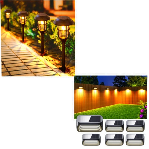 LETMY Solar Pathway Lights 8 Pack & Solar Fence Lights 6 Pack
