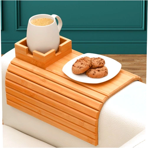 FUN FOREST Bamboo Couch Cup Holder - Couch Arm Tray & Cup Holder for Drink & Snack, Couch Arm Table & Couch Armrest Tray with Couch Cup Holder Tray Table for Couch, Recliner, or Loveseat