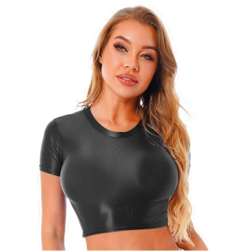 Huimingda Swim Tops Women Smooth Short Sleeve Crop Top Swimsuit Top Bathing Suits