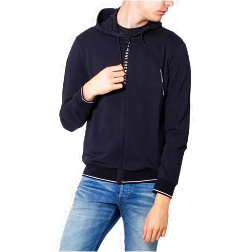 Armani Exchange Men's Logo Regular Fit Stretch Cotton Zip Up Hooded Sweatshirt, Black, Large