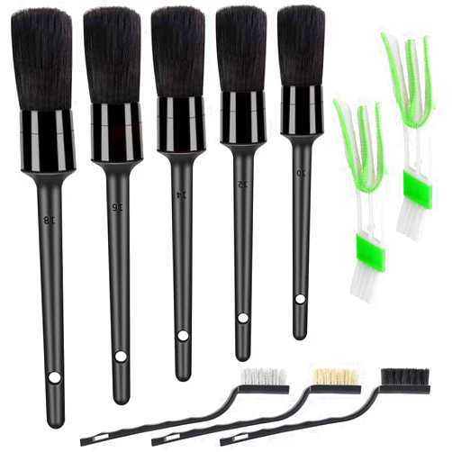 HMPLL 10pcs Detailing Brush Set, Multi-Purpose Car Detailing Brushes for Cleaning Car Interior, Exterior, Engine, Leather, Including 5 car cleaning brush, 3 Wire Brush, 2 Air Vent Brush,Black
