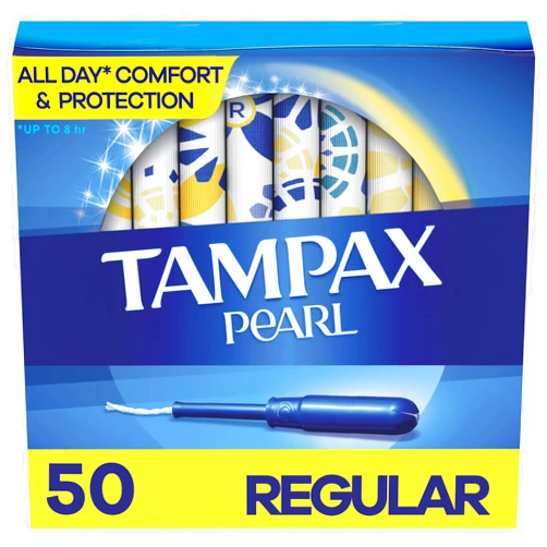 Tampax Pearl Tampons Regular Absorbency, With Leakguard Braid, Unscented, 50 Count